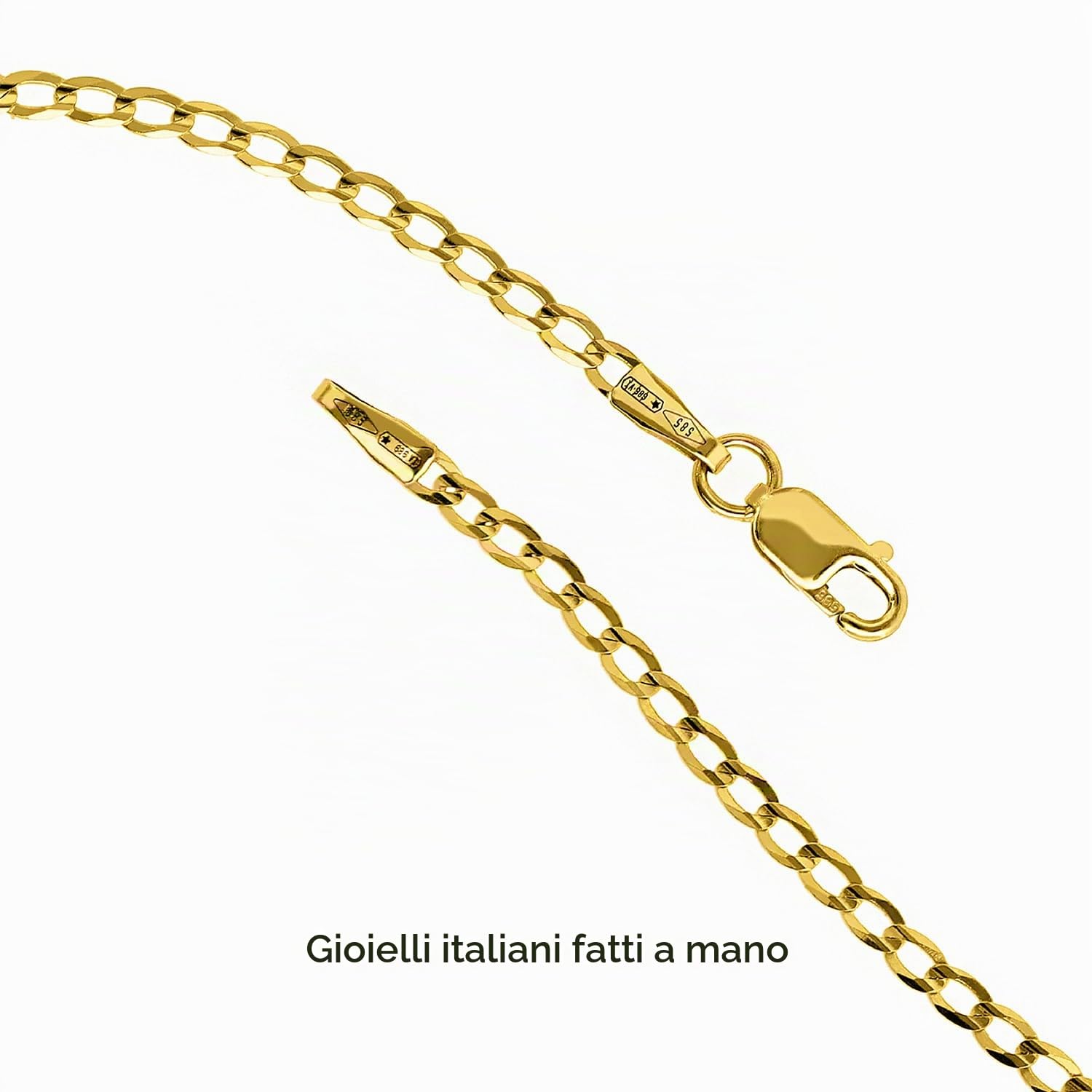 forme di Lucchetta - Braccialetto Oro Regolabile fino a 19cm | Oro Vero Giallo 14 kt Grumetta Effetto Diamantato 2mm, Abbinabile ai Charm