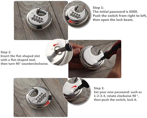 Miniatura 4 de Candado de disco de acero inoxidable de 4 dígitos (3 pulgadas) cerradura de combinación para exteriores para almacén, cobertizos, casilleros de
