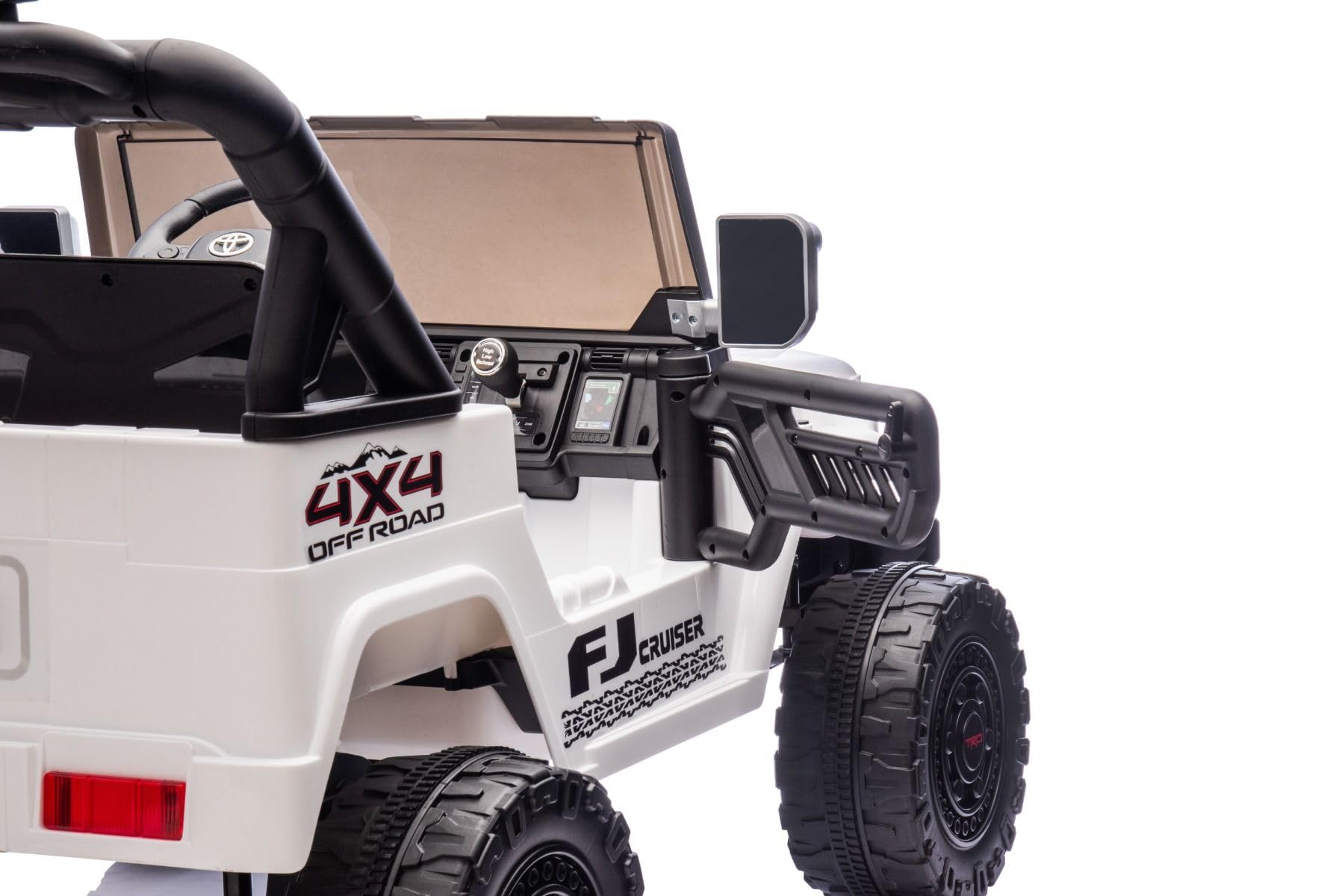 Samochód elektryczny dla dzieci Toyota FJ Cruiser XXL z napędem 4x4, oficjalna licencja (dwuosobowa), Bianca, przenośna bateria litowa, wysokie podwozie, dwa siedzenia, tylne zawieszenie