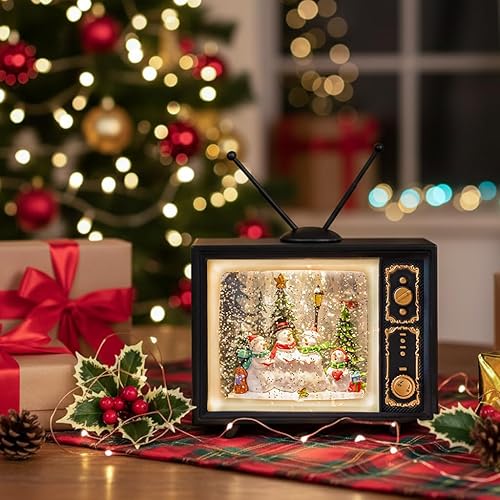 Miniatura 6 de Luces de globo de nieve de 9 pulgadas, copos de nieve brillantes, USB y pilas para decoración de Navidad, tapicería para el hogar (Santa y muñeco de