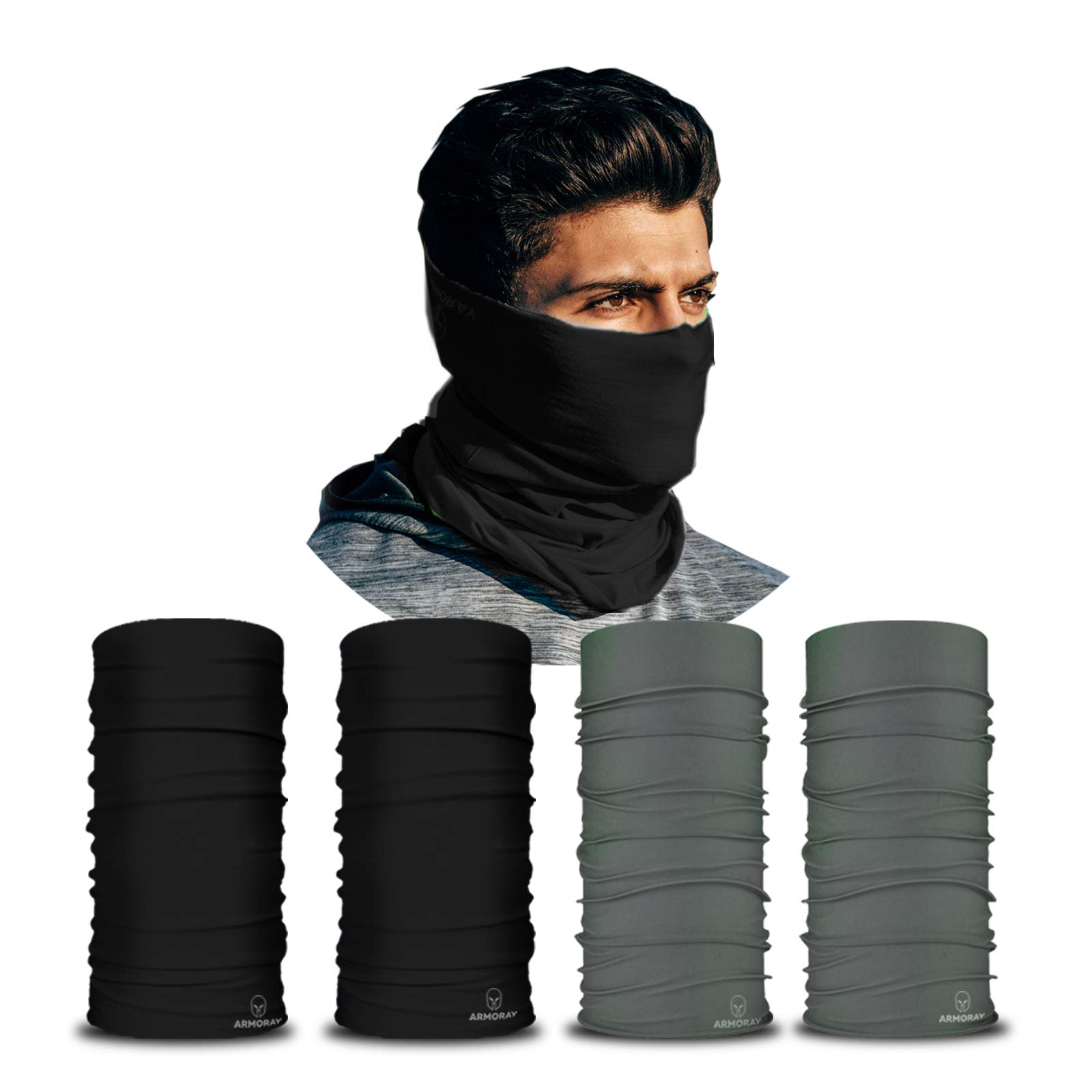 ARMORAYARMORAY Neck Gaiter Face Mask - 4 Pack Reusable & Washable Cloth Face Cover