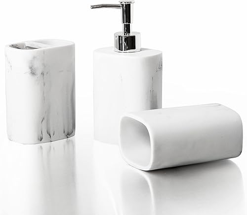 BINO Juego de accesorios de baño de 3 piezas Elegante dispensador de jabón Soporte para cepillo de dientes y vaso para decoración de baño