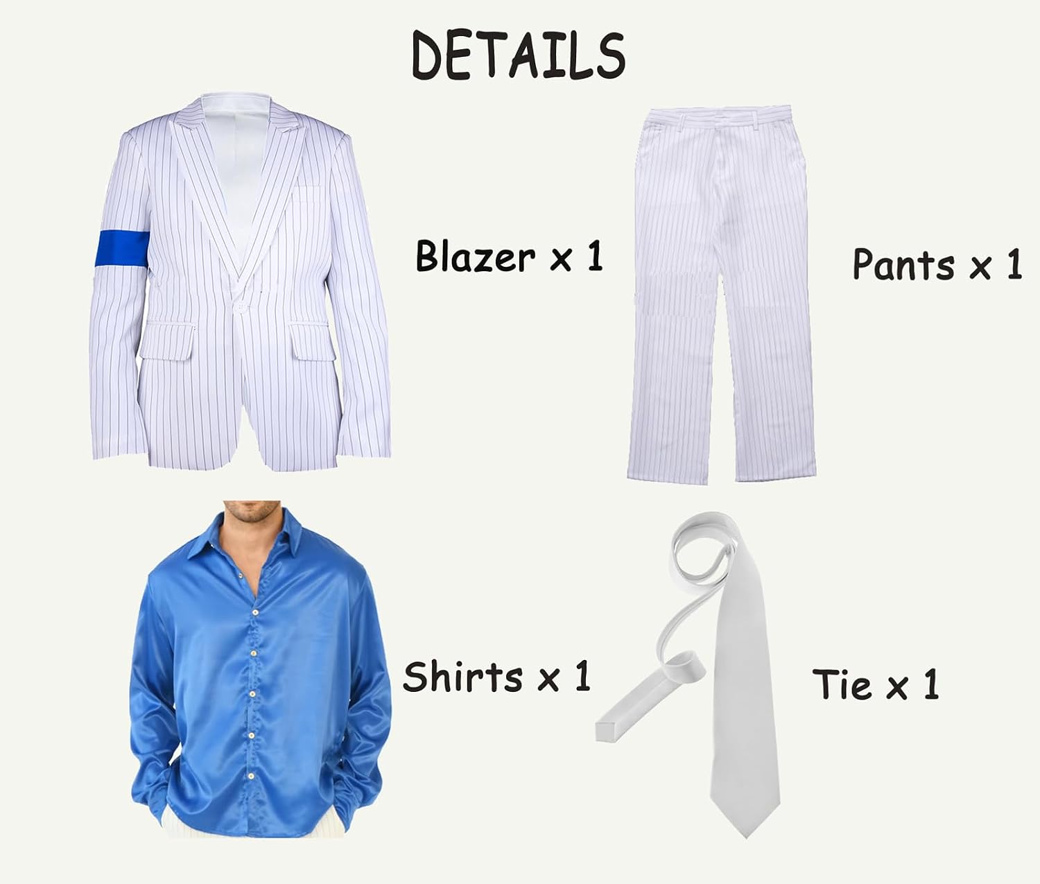 Men's Classical 70s 80s Dance Costume Blue Armband Suit Cosplay Costume