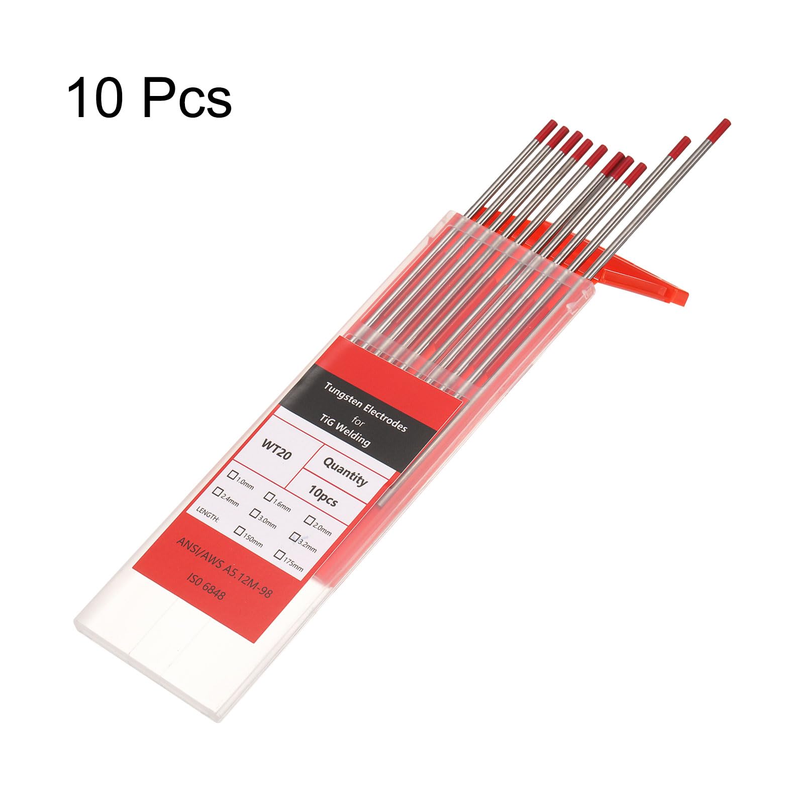 QUARKZMAN 10pcs Électrodes De Tungstène 1/8" x 7" 1.8-2.2% Rouge WT20 | Pour Soudage TIG, Pour Soudage Acier Inoxydable, Soudage Alliage Aluminium Magnésium Industrie Fabrication
