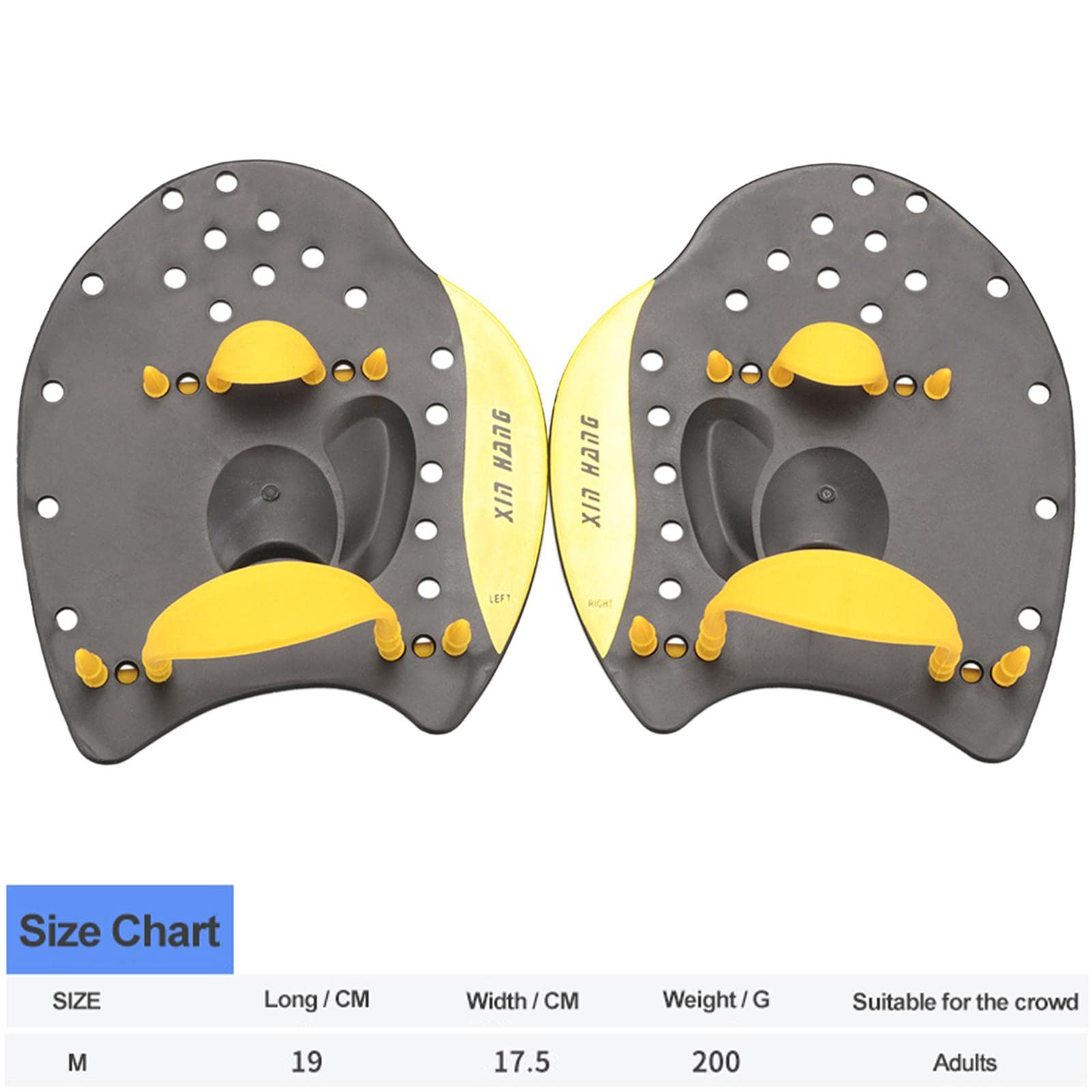 Lot de 5 pagaies plates professionnelles pour entraînement de natation Jaune Taille M