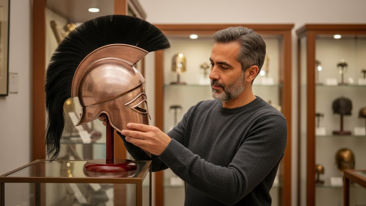 Medieval Replicas Casque médiéval Grec Spartiate corinthien avec Plume Noire Antique, réplique