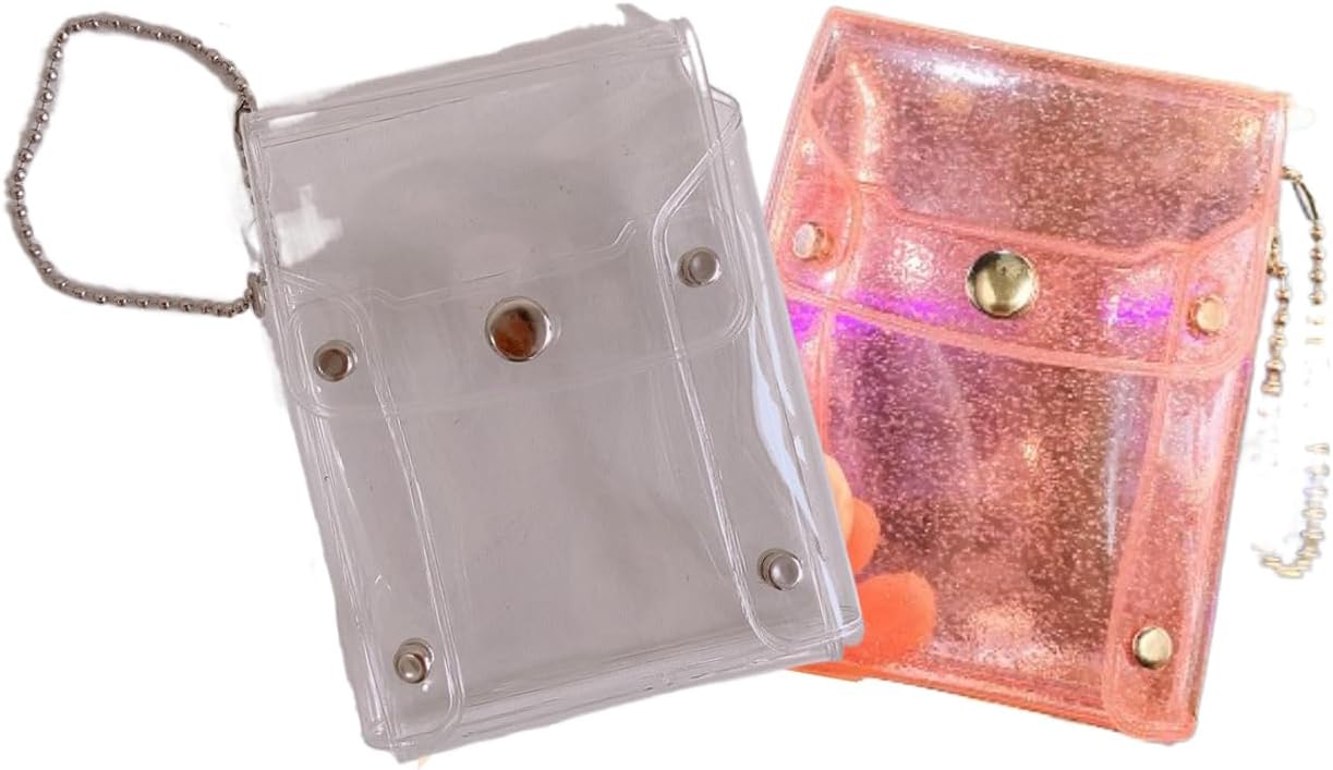 2Pcs Lipstick Case with Keychain, Transparent Mini Makeup Bag Pouch Storage Organizer for Purse, Coin Purse Keys