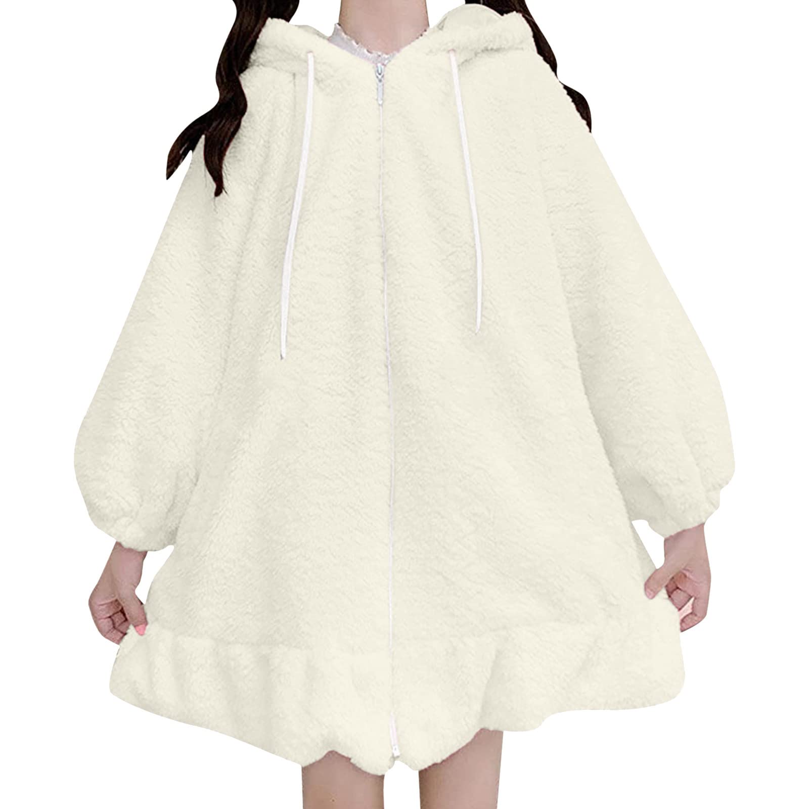 Kaninchen-Kapuzenpullover mit Hasenohren, niedlicher Tier-Kapuzenpullover mit Hasenohren, durchgehender Reißverschluss, Kapuzenpullover für Damen, Hasenjacke mit Ohren, Hasen-Kapuzenpullover mit Ohren
