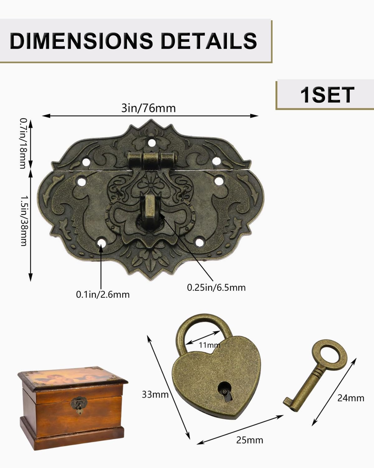 1 pcs Chiusure antiche vintage, design in ferro bronzo, chiusure per mobili, Lucchetti per scatole di legno, lucchetti per scatole, accessori per scatole di legno