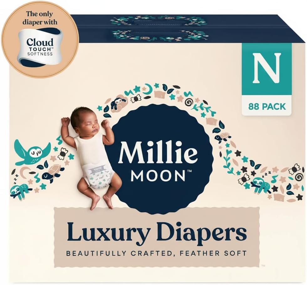 Millie Moon Luxury Diapers, (Size - Newborn and 88 Count) Weight Range: Upto 9 lbs