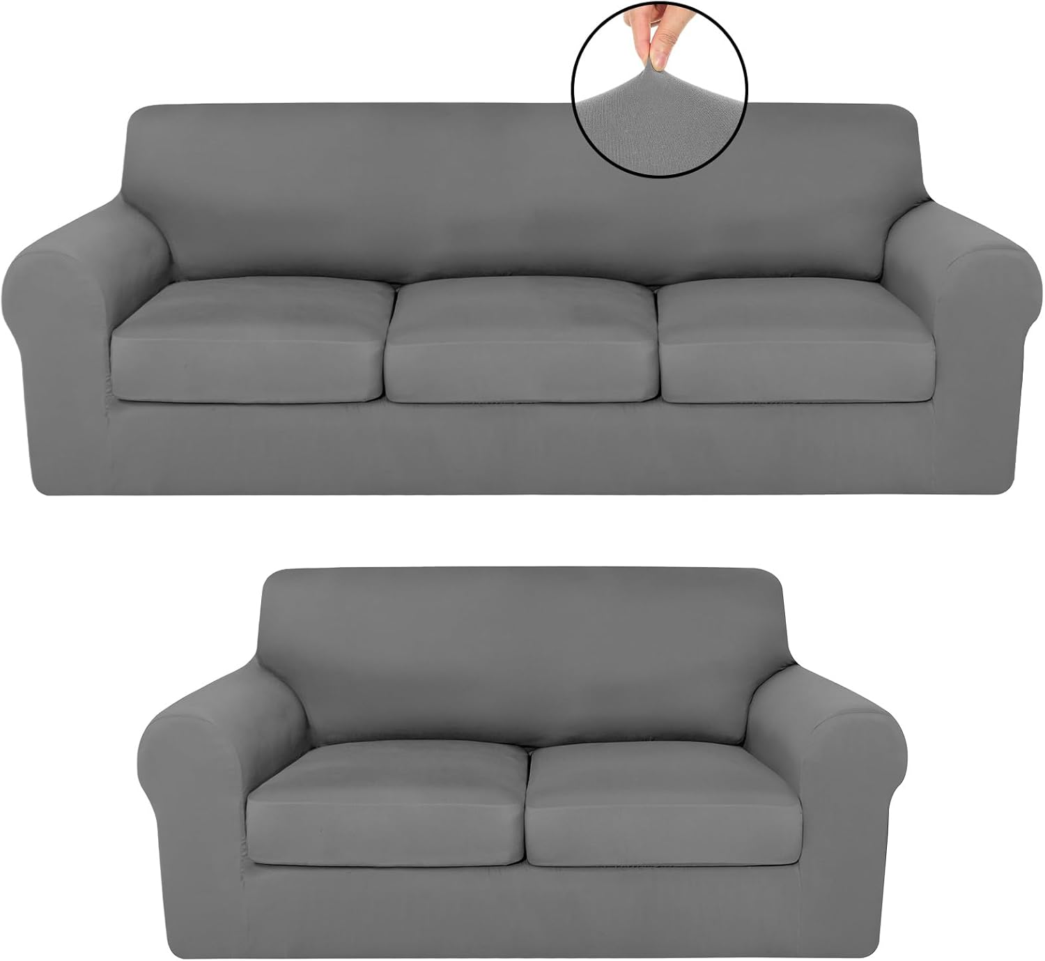 Sofa Covers for 3 Cushion Couch Stretch Sofa and Loveseat Covers Set 2 Cushion Couch Cover Set Seat Slipcovers Furniture Protector for Living Room(5 Seats,Light Grey)