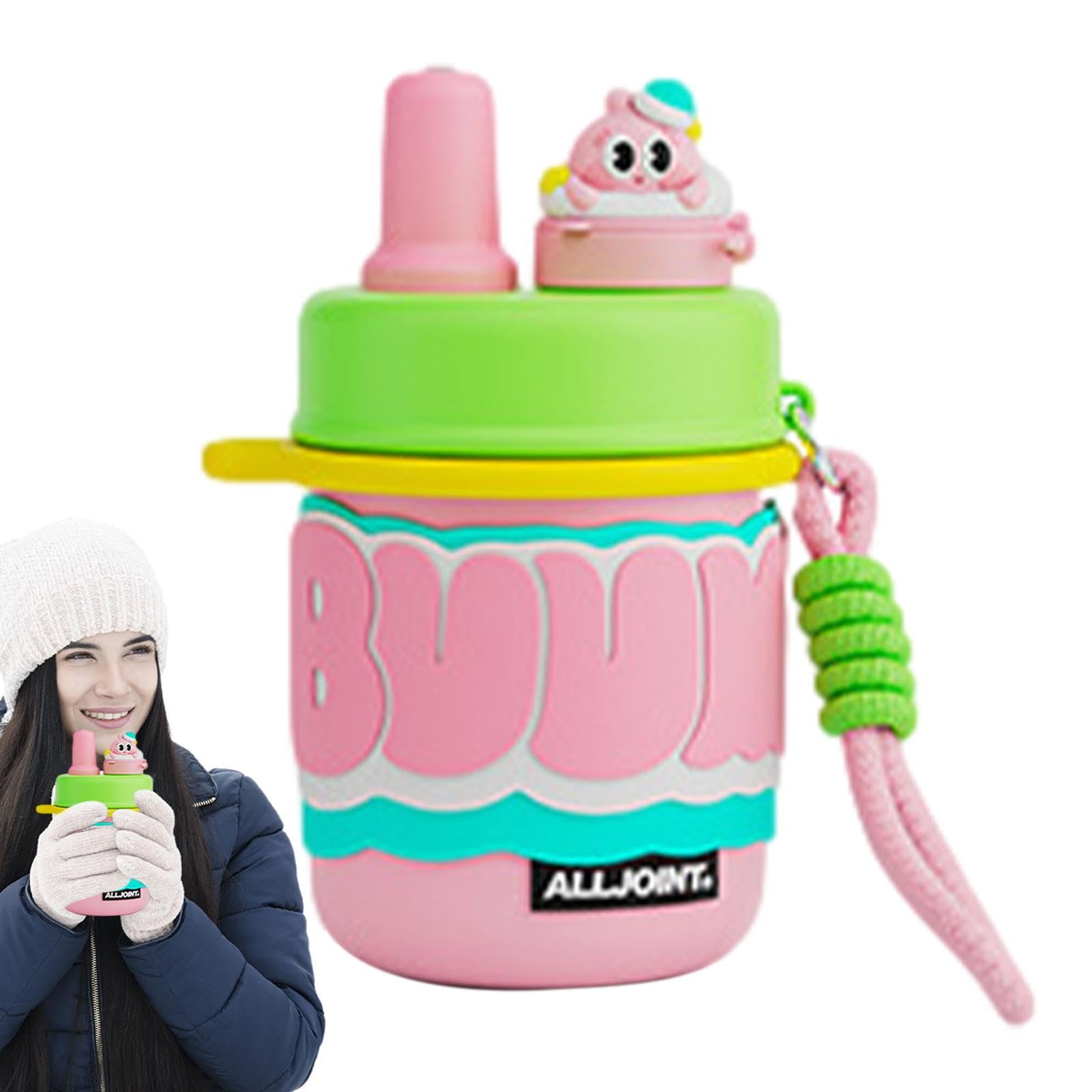 Keramik-Wasserflasche, 420 ml, Wasserflasche mit Tee-Abfluss und Strohhalm, moderne Edelstahl-Wasserflasche, bunter doppelwandiger Vakuumbecher, auslaufsichere Flasche, hält Getränke heiß und kalt,
