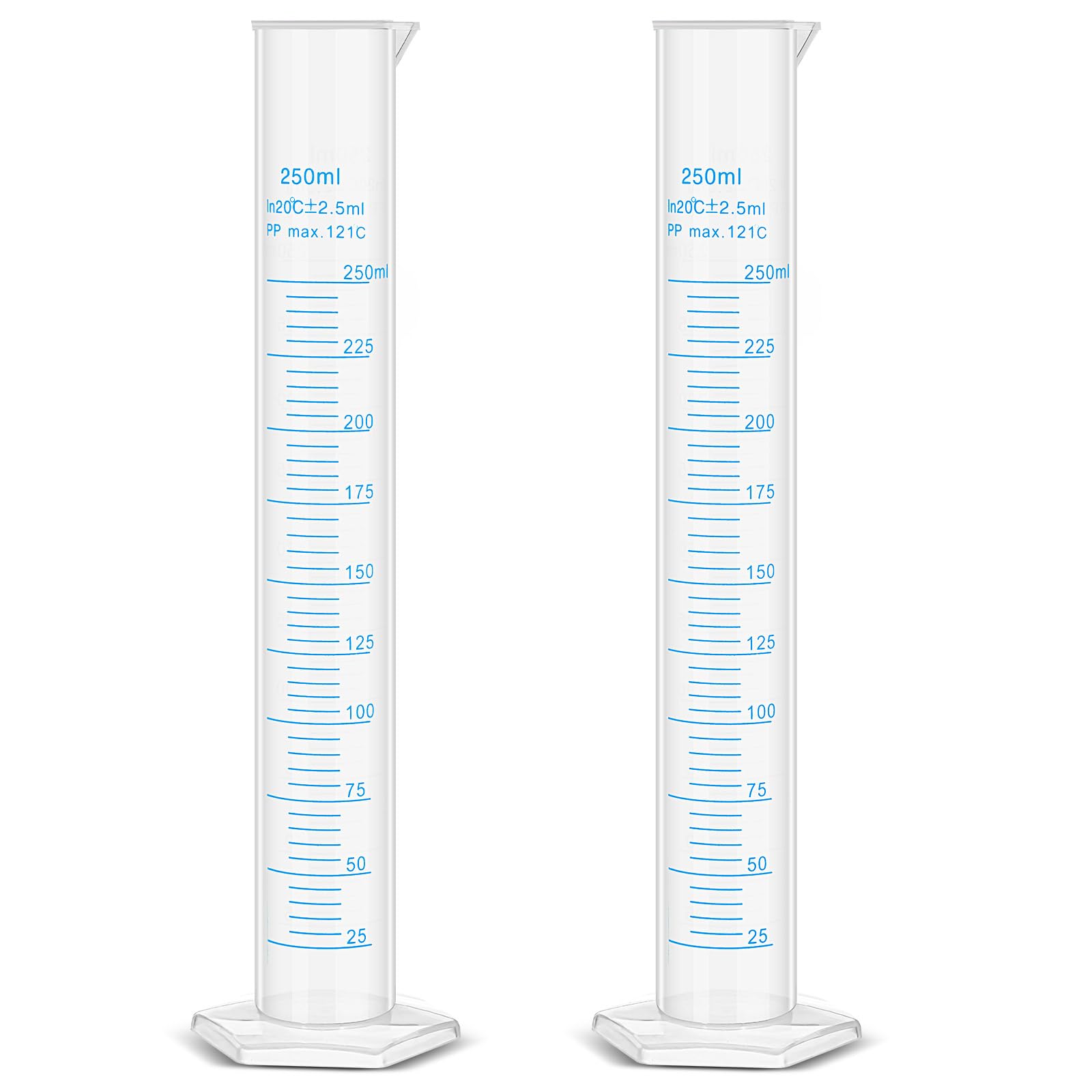 Affrolling 2 Pack 250ml Plastic Graduated Cylinder Hydrometer Test Tube Science Measuring Transparent Durable Lab Tube Milliliter Graduated Cylinder for Test Hydrometer Science Projects