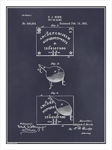 Póster de Ouija Board con diseño de patente, enmarcada en pizarra, 18.0 x 24.0 in