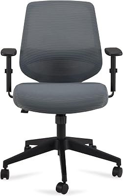 Amazon Basics Silla de escritorio de malla de medio respaldo ajustable, reposabrazos y sujeción lumbar, 63.5 × 58.4 × 91.4 cm, gris
