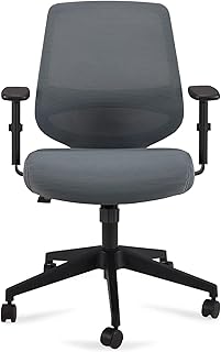 Amazon Basics Cadeira de secretária de malha de meio encosto ajustável, apoio de braços e fixação lombar, 63,5 × 58,4 × 91,4 cm, cinzento