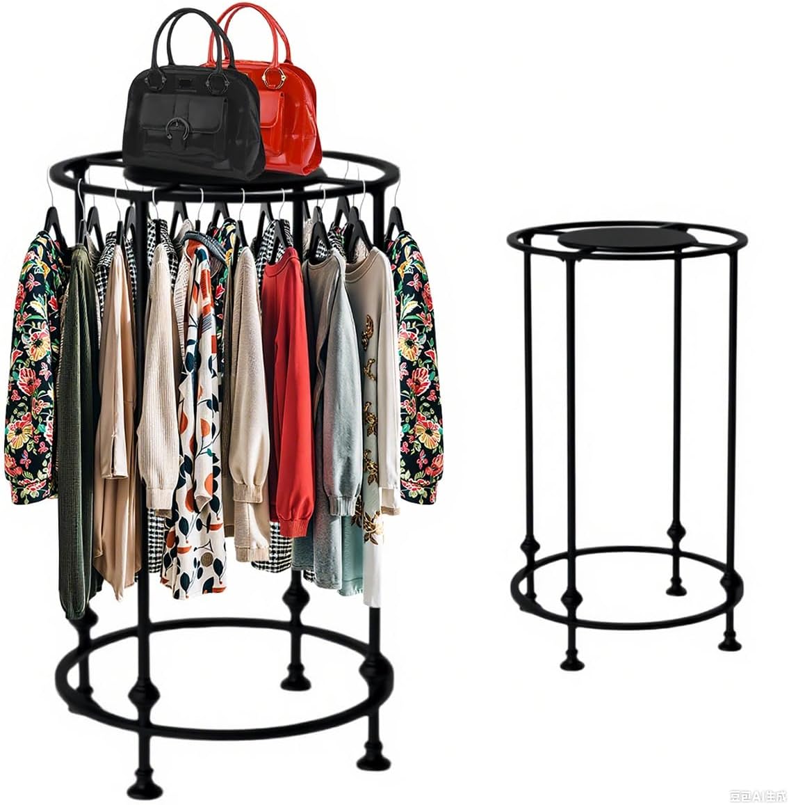 Round Retail Clothing Rack, Stylish Floor Standing Retail Display Shelves, Freestanding Metal Retail Display, Boutique Clothing Rack for Retail Stores, Clothing Stores and Boutiques (Black)