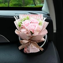 Unique Car Vent Clip Air Freshener, Aesthetic Floral Soap Rose Bouquet Diffuser Decor, Reusable Essential Oil Aroma Pad, Cute Car Accessories Gift for Women Style I