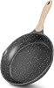 JEETEE Aluminium Non Stick Frying Pans 20cm, Granite-Non-Stick Omelette Fry Pan with Cool Handle, Suitable for All Stoves, PFOA/PFOS Free