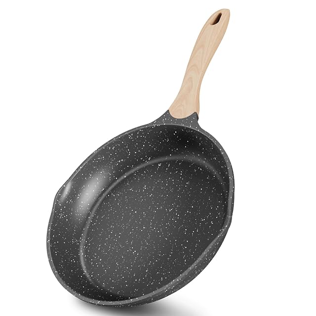 JEETEE 8 Inch Nonstick Frying Pan Stone Coating Cookware Nonstick Omelette Pan with Heat-Resistant Handle Compatible with All