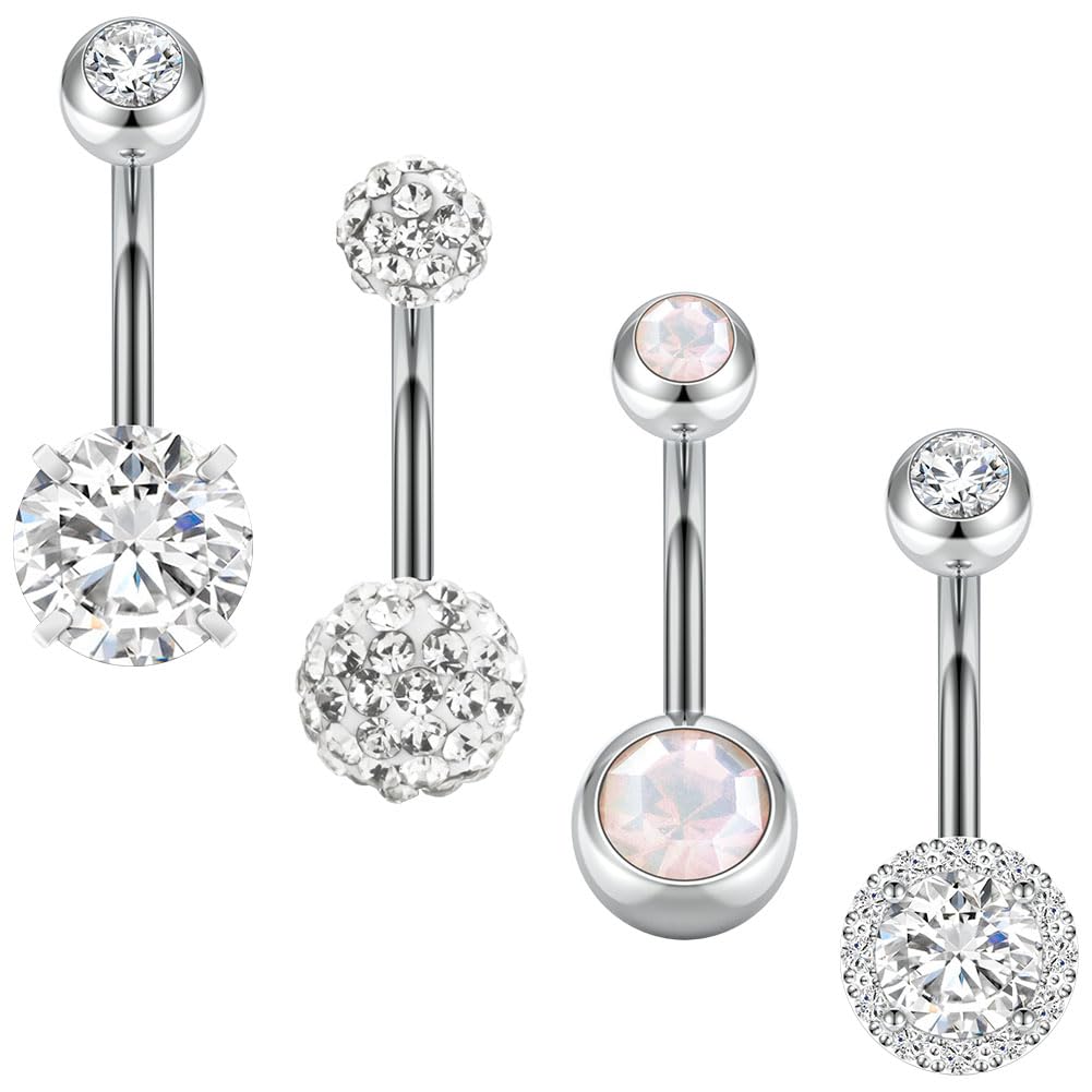 Aucuu 3/4/5/12/20PCS Piercing Ombligo, 14G de Acero Inoxidable, Forma de Barra Curvada y Circonita CZ Cúbica Perla Ombligo Joyería para Mujeres Hombres — view 12