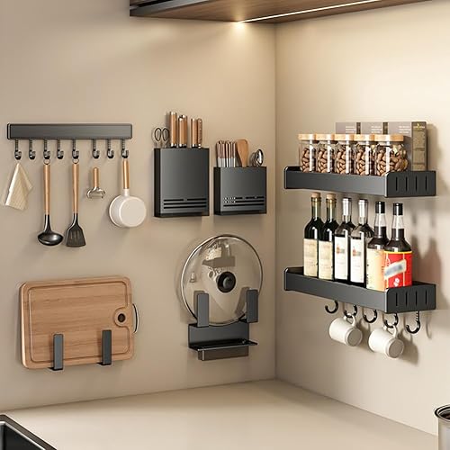 Miniatura 3 de Estante de especias montado en la pared, organizador de especias de cocina para tarros de especias, estante de especias para detrás de la estufa,