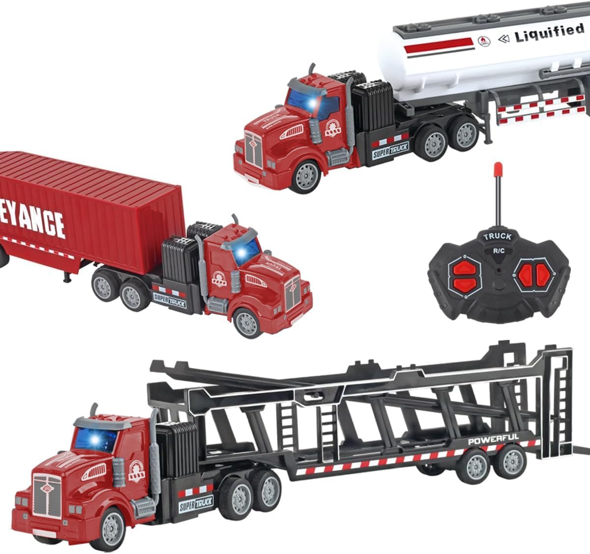 Remote Control Truck,Red 14" 1:48 mini Truck Toy, Equipped with 2 Rechargeable Batteries, Semi-Trailers Include Car Carriers, Tank Trucks and Container Trucks,Gifts Ideas for Boys Age 3-8 Year Old