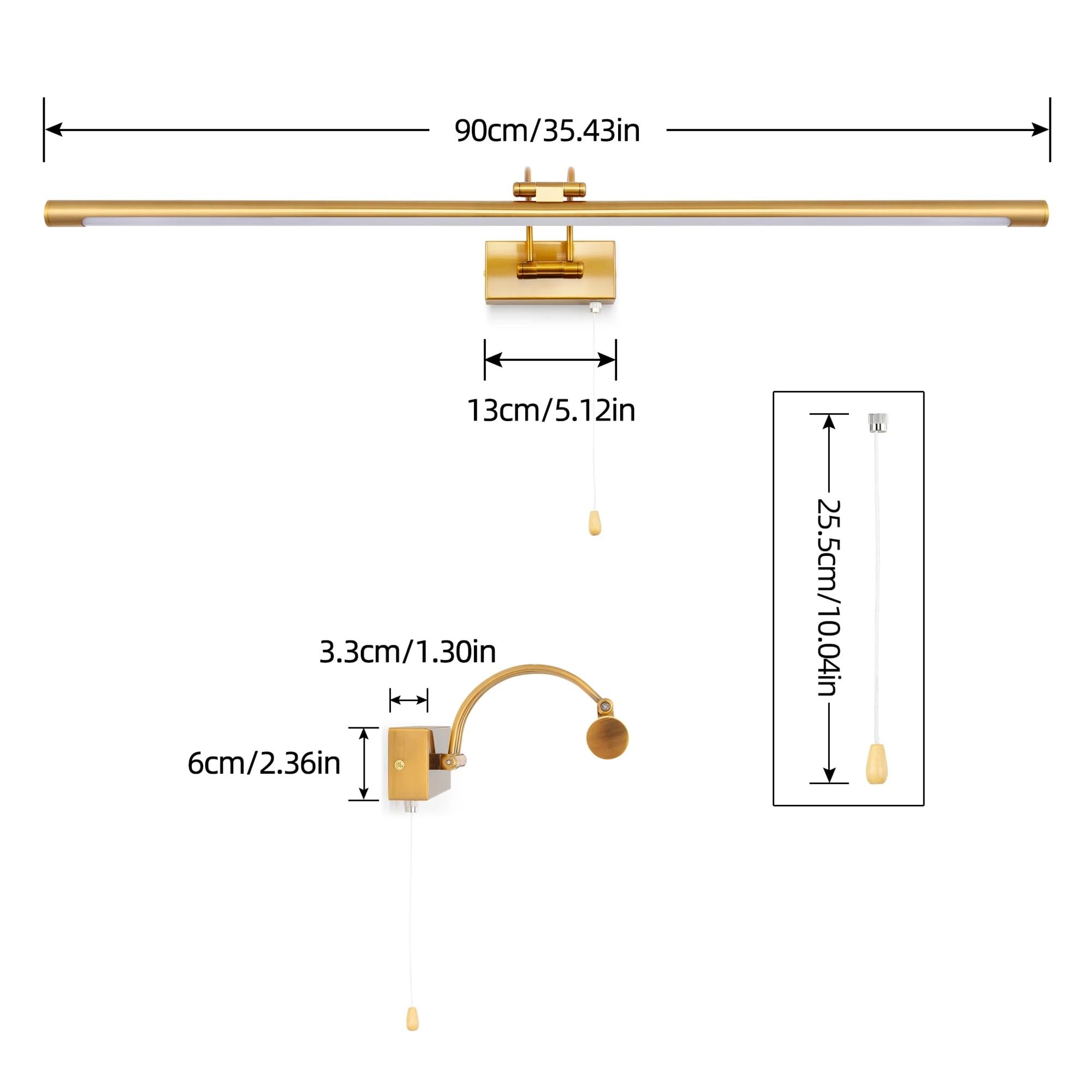 LED-Badezimmer-Waschtischleuchte, 16 W, 90 cm, Schrankbild-Wandleuchten, Innenbeleuchtung, Wandleuchte mit verstellbarem Arm, 3000 K,Lang anhaltende Nutzung