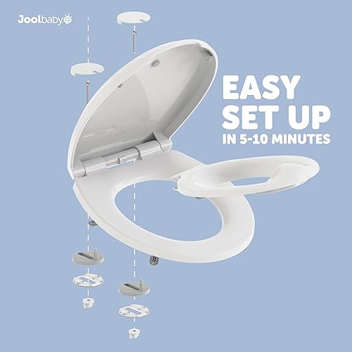 Miniatura 7 de Jool Baby - Asiento de inodoro con protector de baño y salpicaduras integrado para entrenamiento de niños pequeños, cierre lento (redondo, blanco)
