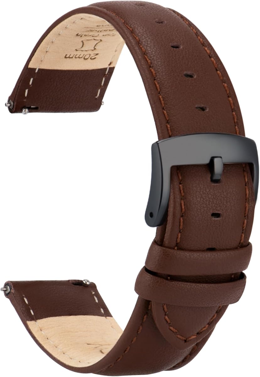 OTTOODY Correa de Reloj de Cuero Correa de Liberación Rápida, Elegante y Suave Correa de Reloj de Cuero Genuino de Grano Superior para Hombres y Mujeres, 22 mm, 21 mm, 20 mm, 18 mm, 16 mm, Correas de Repuesto para Reloj y Reloj Inteligente