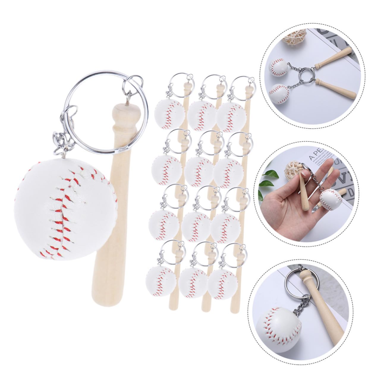 Healeved 16pezzi Portachiavi Forma di Mazza da Baseball Portachiavi per Borsa Souvenir Festa Sportiva Bomboniere Festa Ciondolo Regali