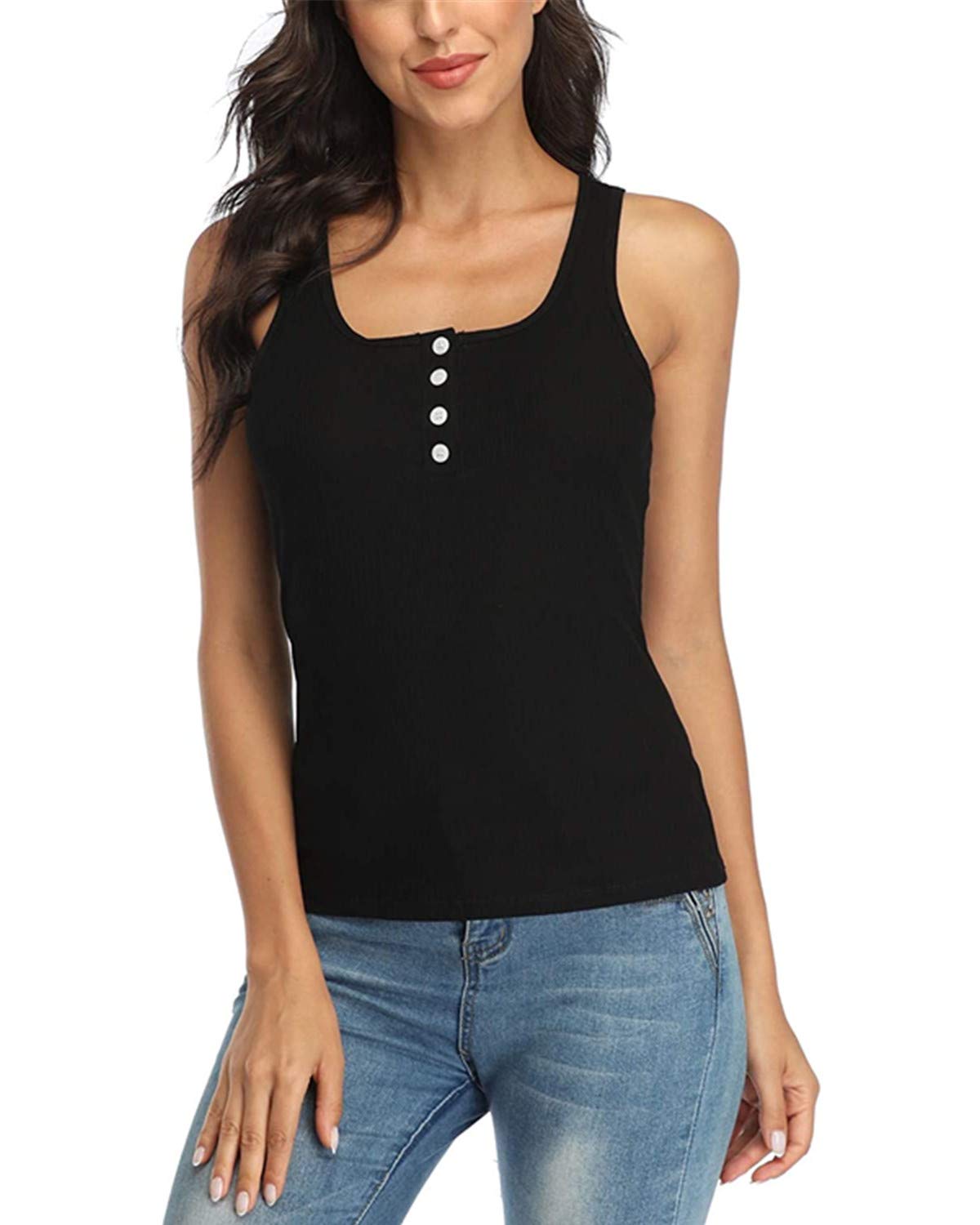 Womens Square Neck Tank Top Shelf Bra Casual Camis Slim Vest