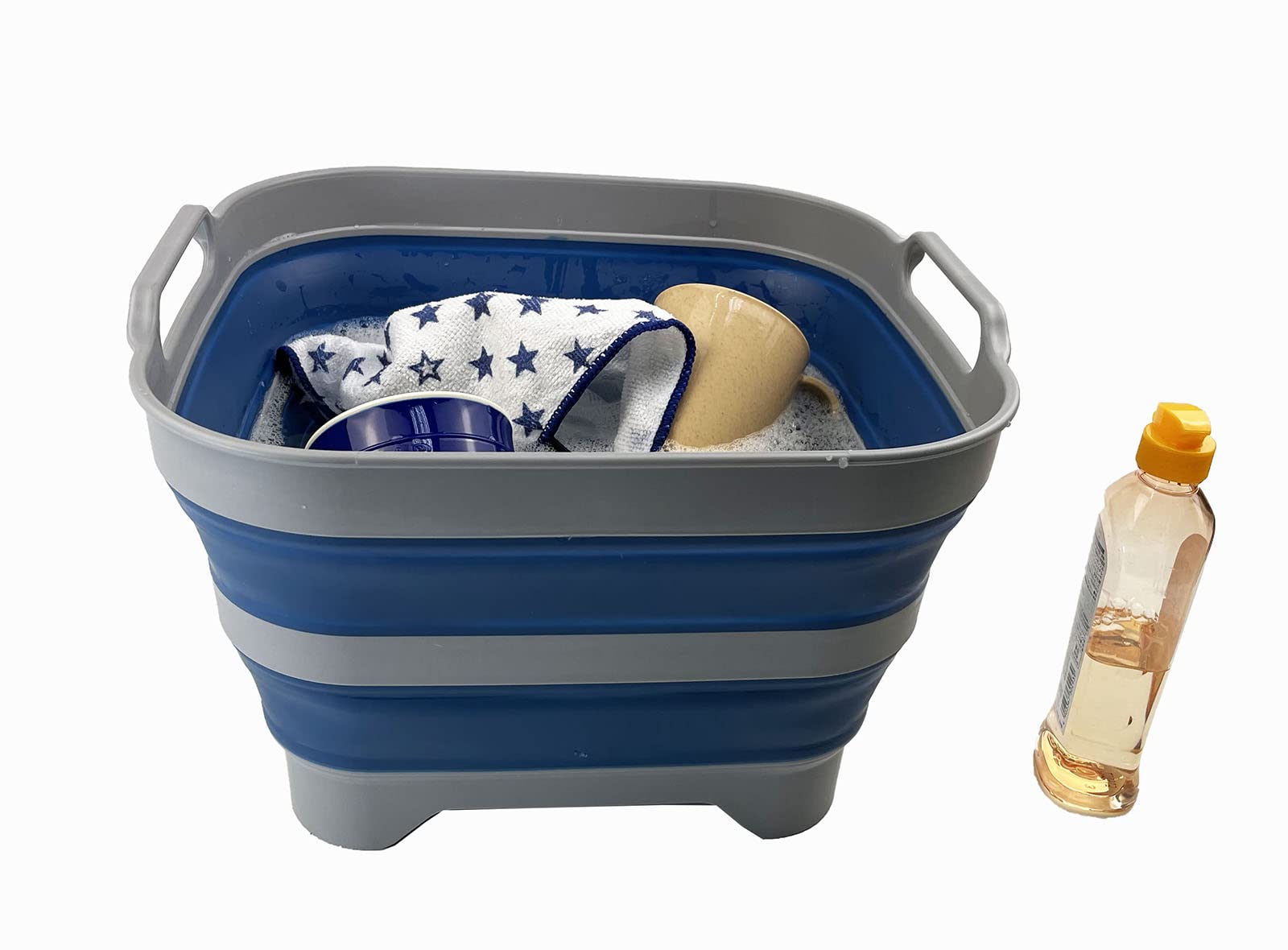 SAMMART Collapsible Dishpan Set Of 2 - 10L Foldable Washing Tub With Drain Plug, Grey/Black - View #10