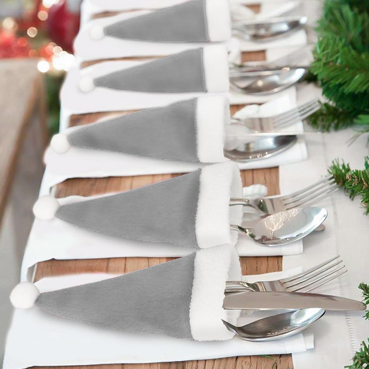 MQIAN 18 Pcs Set Christmas Placemats, 6 Placemats, 6 Coasters, 6 Cutlery Holders, Grey, Perfect for Families Restaurants - Image 4