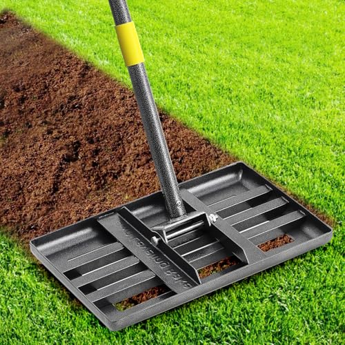 Lawn Leveling Rake, Heavy Duty 17x10 Curved Ground Plate, 58 Long Handle Lawn Leveler Tool Landscape Rake for Compost Soil Dirt Sand Grass Peat Moss