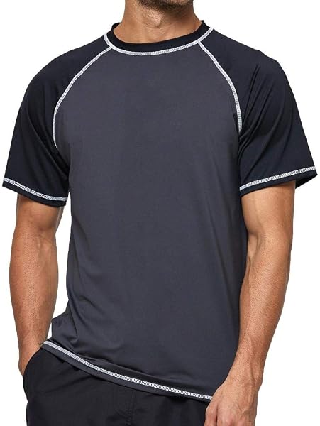 Arcweg Rashguard Mare Surf Uomo Maniche Corte Protezione Solare UV UPF 50+ Asciugatura Veloce Maglia Anti UV Pescs Stile Sciolto Elastica Maglietta Piscina - 2
