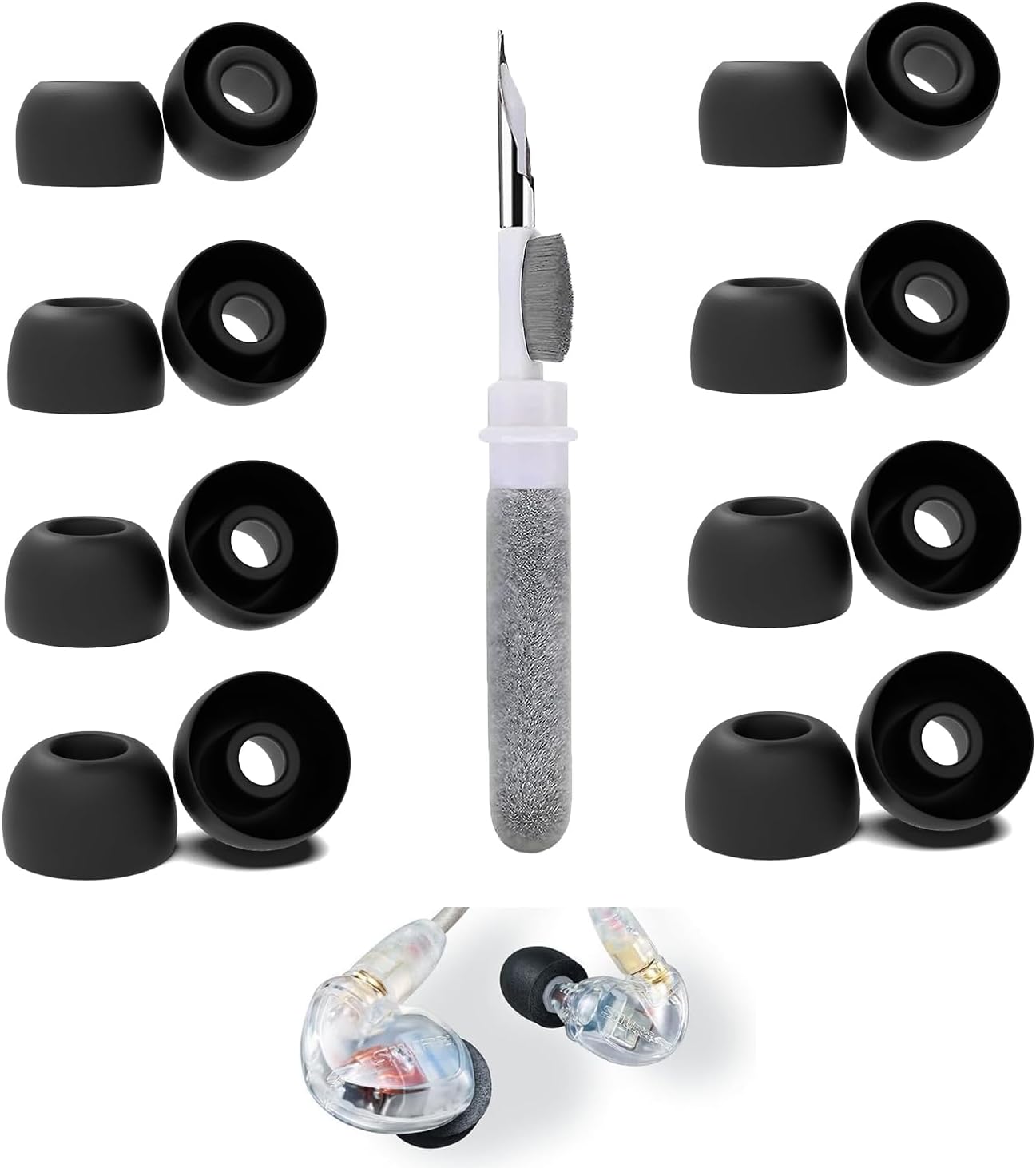 8 Pairs Replacement Ear Tips Compatible with Shure SE425 PRO, with 3 in 1 Cleaner Kit, Silicone Ear Tips (XS/S/M/L)
