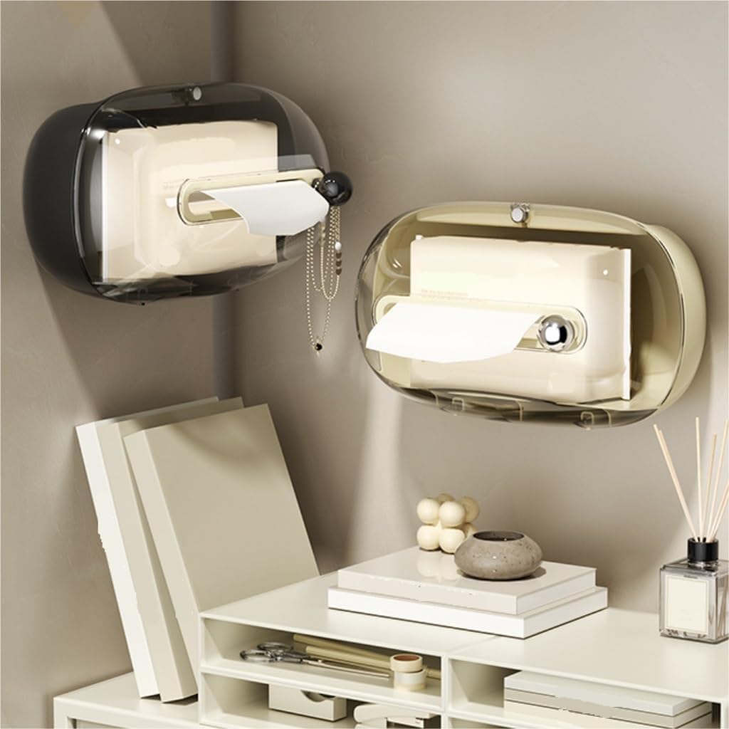 Toilet Paper Holder Tissue Box Wall-mounted Tissue Storage Box Bathroom Toilet Transparent Upside-down Drawer Box Free Of Punching Toilet Paper Holder Wall Bathroom Accessories ( Color : White+red bal