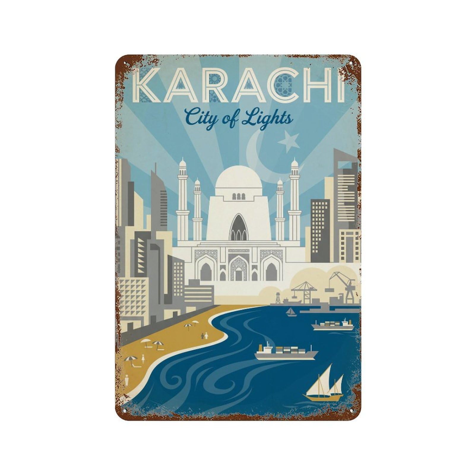 Metal Tin Sign Travel Retro Pakistan Karachi