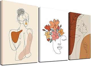 Framed Boho Wall Art Decor Set Of 3 , Mid Century Modern Wall Decor Art Prints ,Woman Face Line Drawing Minimalist Boho Wall Art ,Abstract Geometric Wall Art Decor Framed for Bedroom Living Room Bathroom Office Wall Decor Framed 12" X 16"