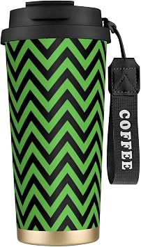 Green And Black Wavy Stripes 316 Insulated Mug17oz Stainless Steel Coffee Tumbler Spill Proof Lid For Hot Cold Drinks Home Outdoor