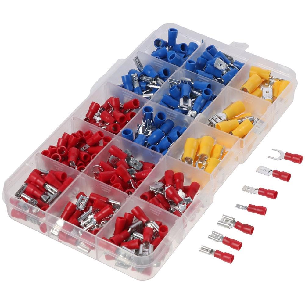 HOBBYIN 320Pcs Insulated Crimp Connectors, Male/Female Wire Cable Electrical Connectors Kit, Fork Ring Spade Quick Disconnect Crimp Terminals for Automotive Marine Boat Truck