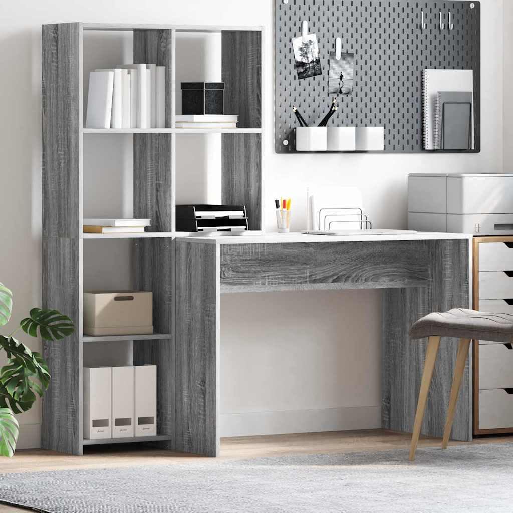 Scrivania in legno Sonoma grigio, 138,5 x 55 x 143 cm, con 4 ripiani, per ufficio, casa, computer, laptop, PC e ordine