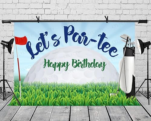 Miniatura 4 de Telón de fondo de cumpleaños de golf de 7 x 5 pies, Let's Par-Tee, campo de golf, tema deportivo para fiesta de cumpleaños, decoración de mesa de
