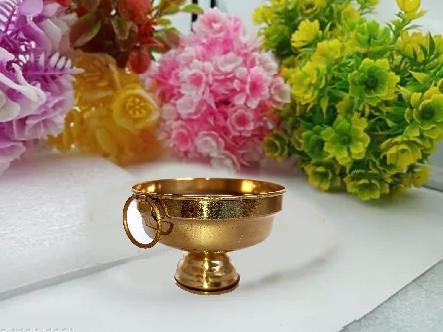 Effigy onlinehub Brass Gangal/Gangalam Bowl Home Decor Item, Living Room Shelf Decoration showpieces, Table Decorative, Pooja mandir Article Size 3" inch-image-2
