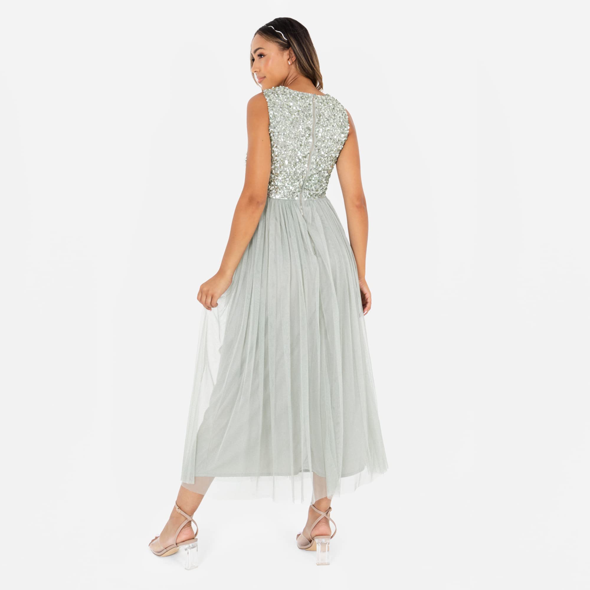 Maya Deluxe Maya Deluxe Taupe Blush Embellished Midaxi Dress Vestito per Damigella d’Onore Donna