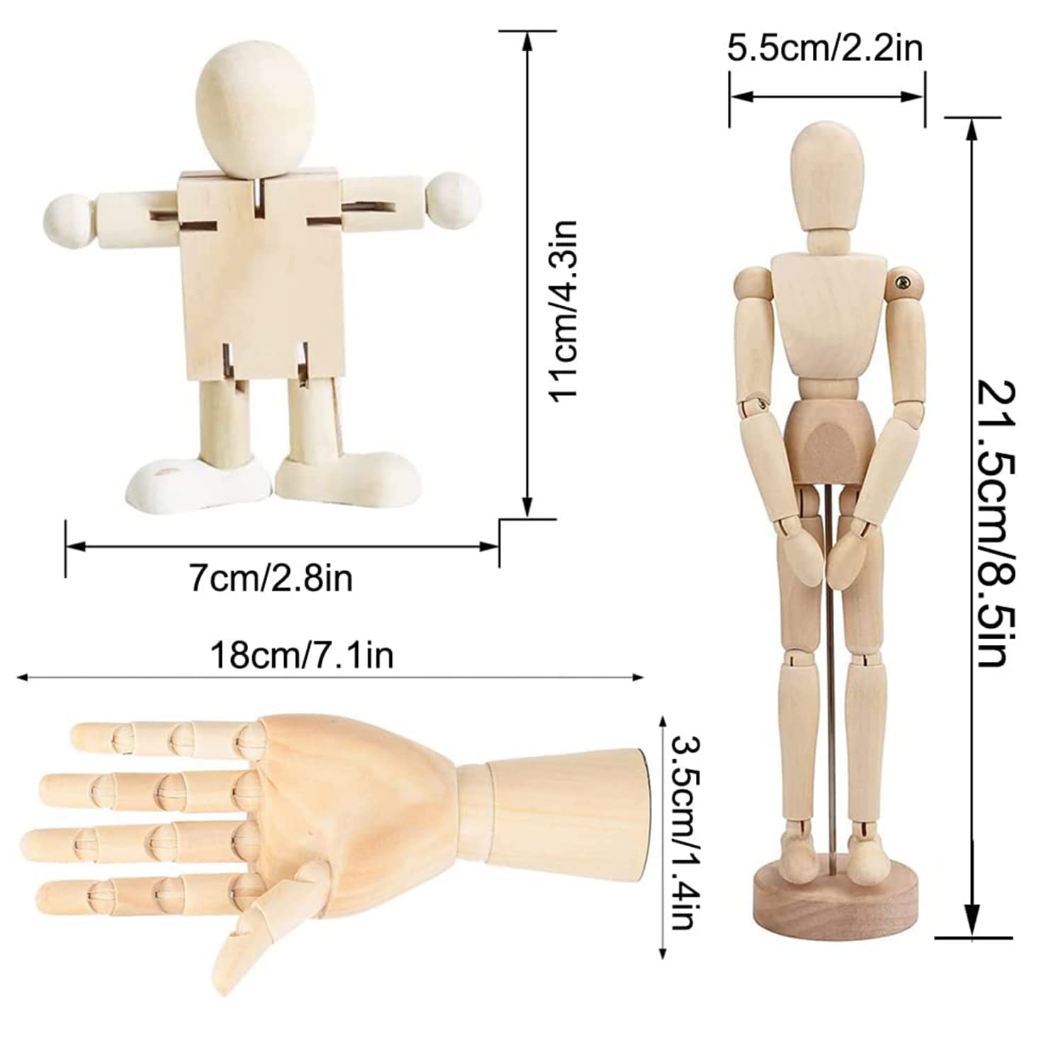 Manichino in legno con supporto 3 pezzi design figure giunture per dipingere
