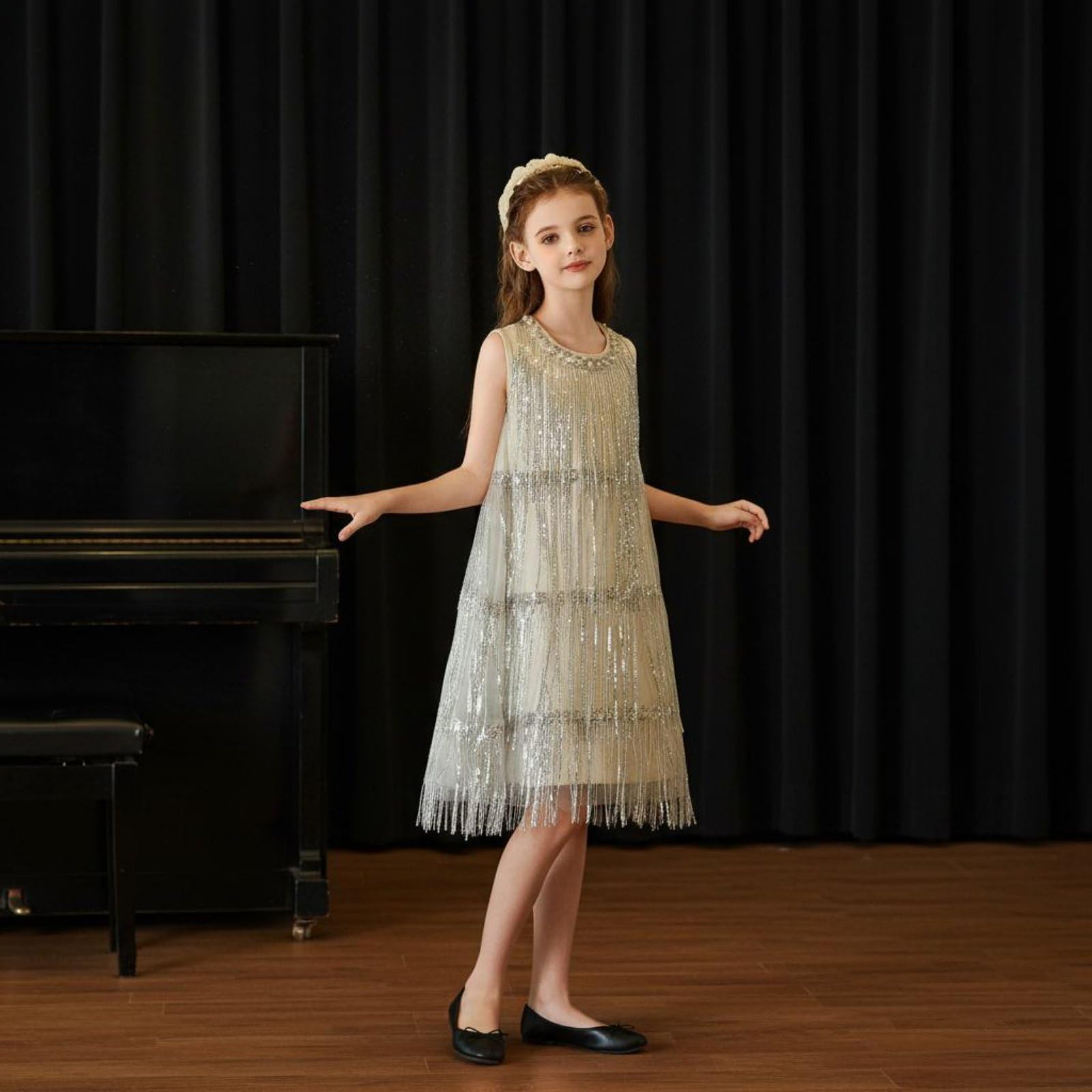 predolo Vestido Brillante con Flecos sin Mangas Vestido de Lentejuelas Ropa Infantil para Fiesta