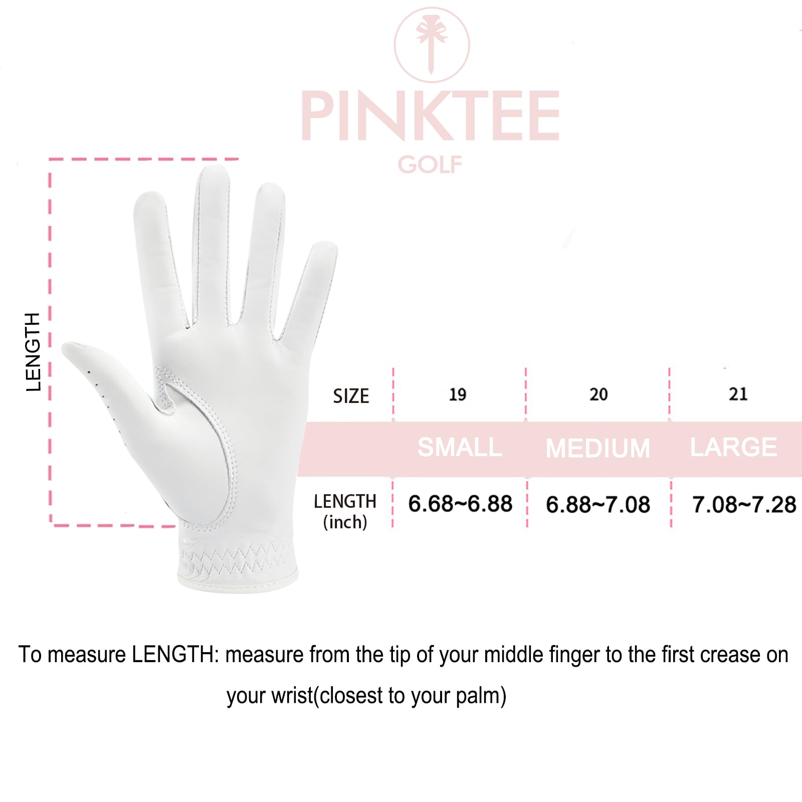 Pinktee Golfhandschuh für Damen, linke Hand, hochwertiges Cabretta-Leder mit rosa Marker, Allwetter-Golfhandschuhe für Damen, Größe S, M, L