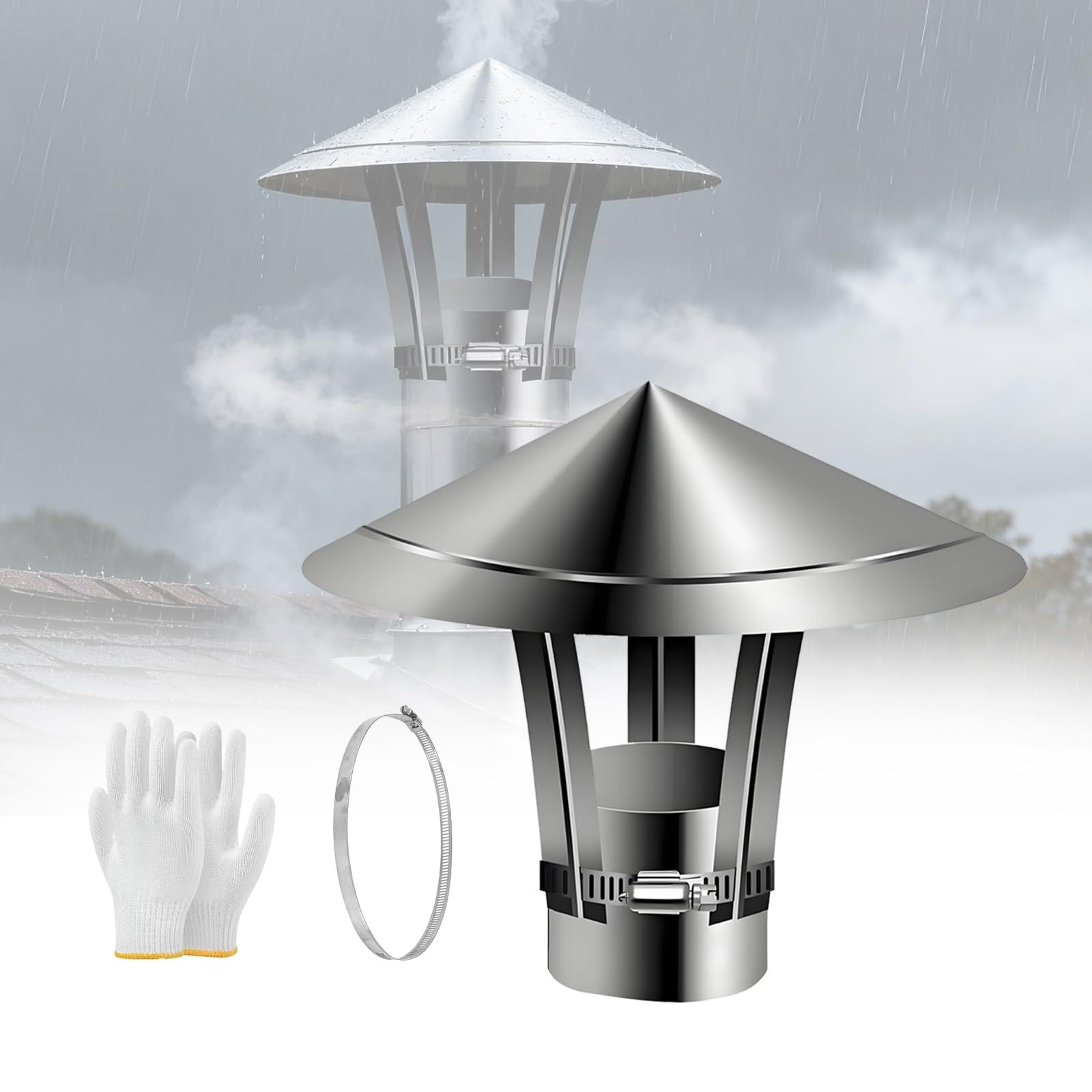 IGNVXMGKP Wood Stove Vent Cap, 201 Stainless Steel Round Chimney Caps, Roof Rain Cover, Fireplace Exhaust Cowl 2" 2.7" 3.1" 3.9" 4.7" 5.9" 6.7" 7.5" 8.6" 9.8"(100mm/3.9in)